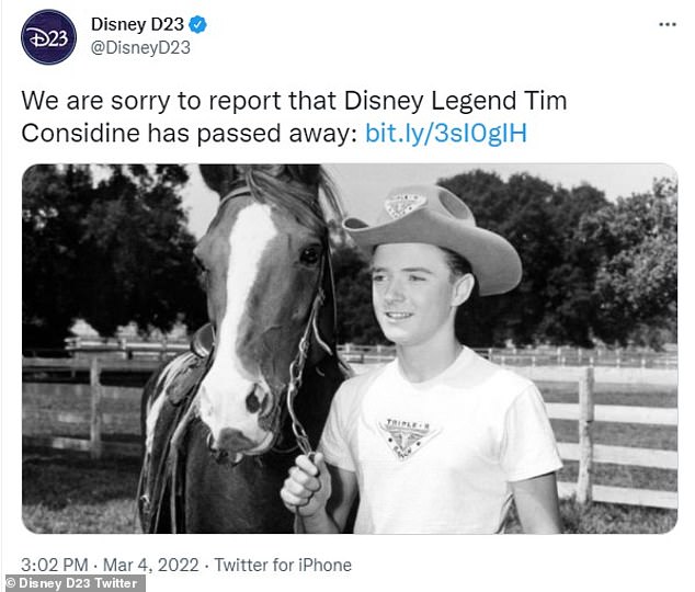 RIP: Disney, ölümünden bir gün sonra 4 Mart'ta bir Twitter gönderisinde Considine'e haraç ödedi