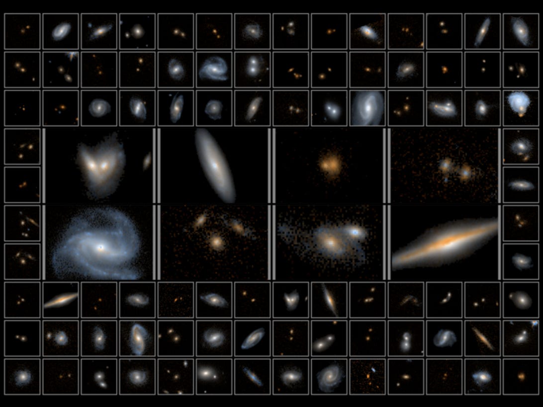Çeşitli galaksileri gösteren fotoğraf mozaiği