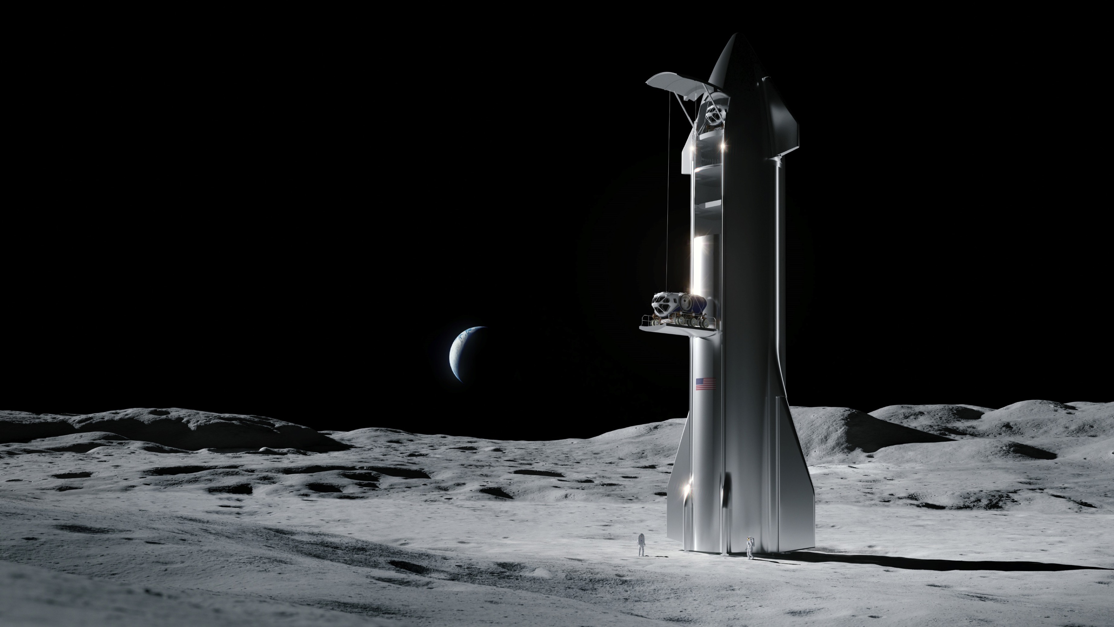 Sanatçının Ay'daki SpaceX uzay aracını gösteren çizimi.