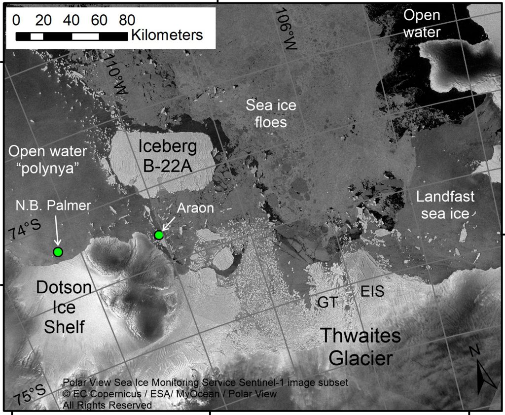 Avrupa Uzay Ajansı'ndan bir uydu görüntüsü konumu gösteriyor "Kıyamet Buzulu."  